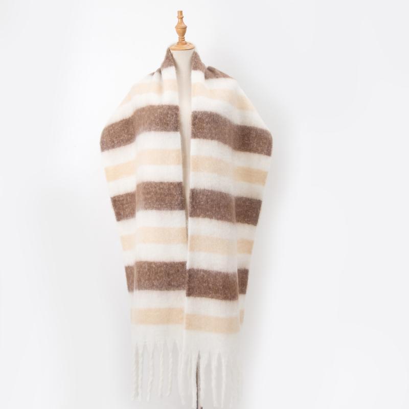 

Scarves Ladies' Scarf Winter Thicked Warm Multicolor Plush Wraps Matching Fringe Striped Fashion 2meters Length Shawl #YL10, Blue;gray
