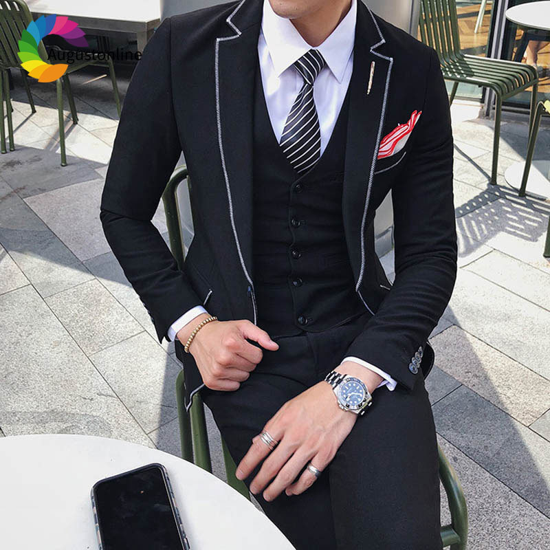 

Men's Suits & Blazers High Street Custom Made Black Men White Lapel Wedding Groom Tuxedo Fit Prom Wear Man Blazer 3Piece Jacket Pa, Custom color