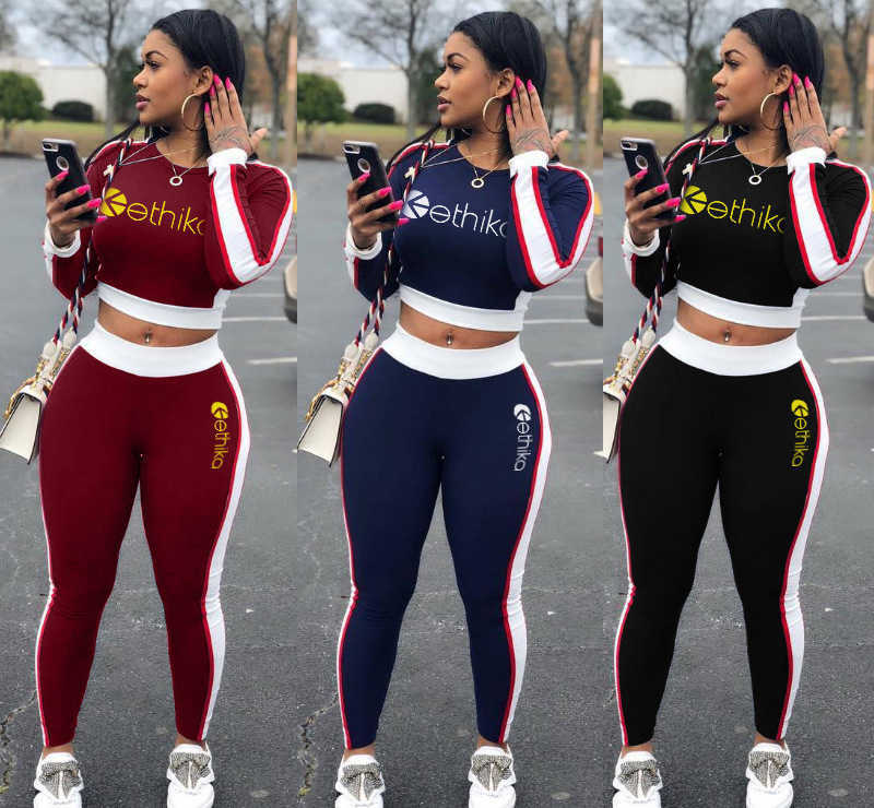 

Designer Womens Ethika Tracksuits Two Piece Jogger Sets Fashion Stitching Sweatsuit Letters Printed Long Sleeve Leggings Sportwear, Option for extra fee