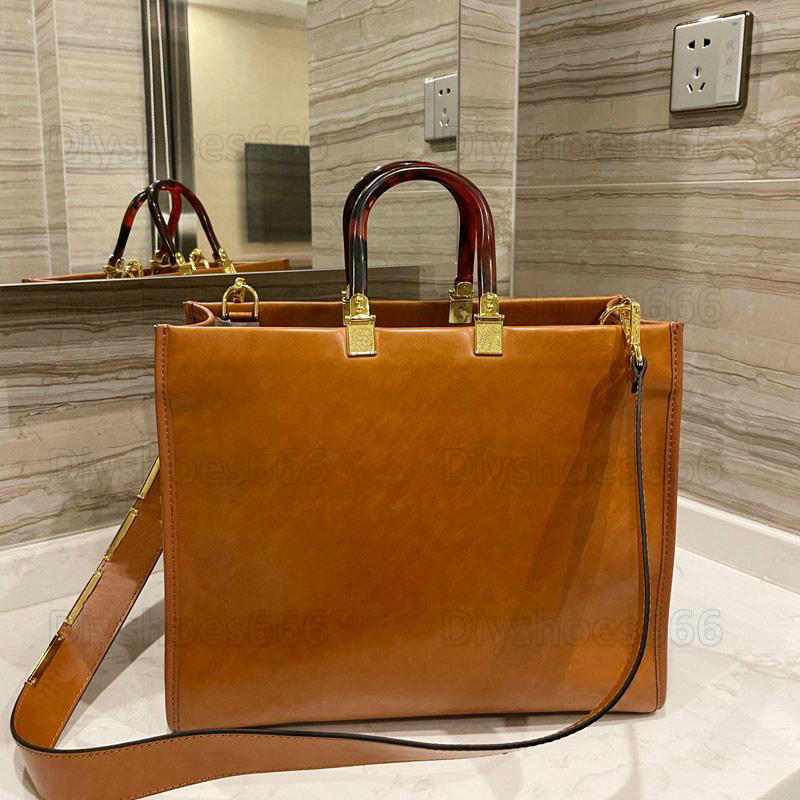 

Sunshine Shopper Tote Bag Classic Designer Calfskin Plexiglass Medium Large Brown Leather Shoulder Womens Luxurys Boutique Handbag Crossbody