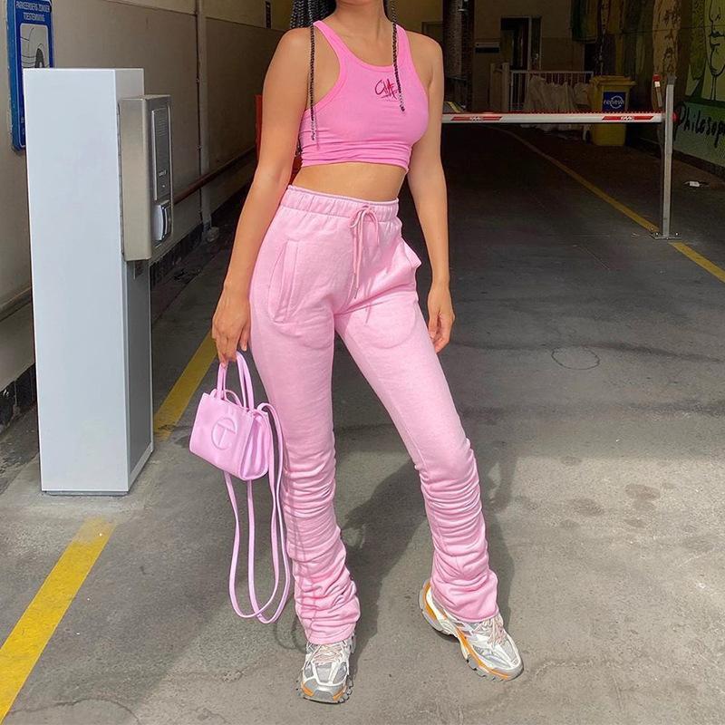 

Street Style Pants Sweatpants for Women Drawstring Casual Extra Long Stacked Pant Winter Thick Warm Trousers 2XL, Orange