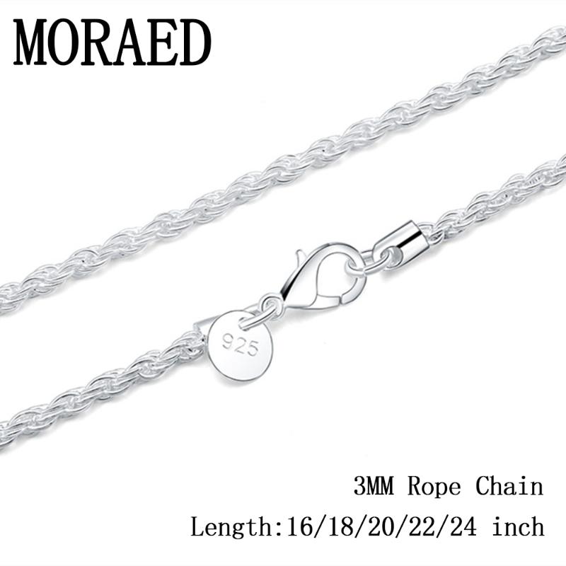 

Sterling Silver 3mm 16/18/20/22/24 Inch Twist Rope Chain Necklaces For Women Men Fashion Jewelry Gifts Chains