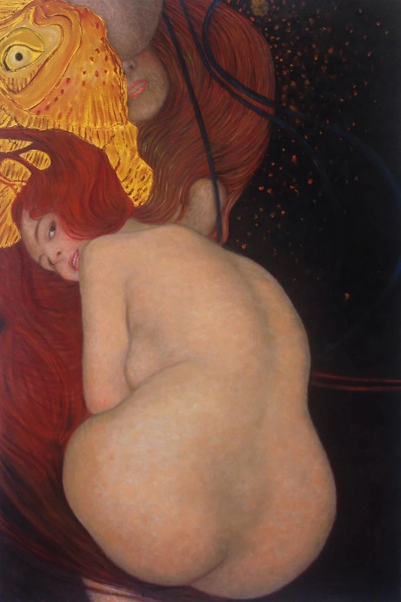 Goldfish, 1902 by Gustav Klimt Oil Painting Reproduction on Canvas Sexy Nude Woman Wall Art for Bedroom,Bathroom,Hotel,Home Decor, Hand Painted,E-image-740458225