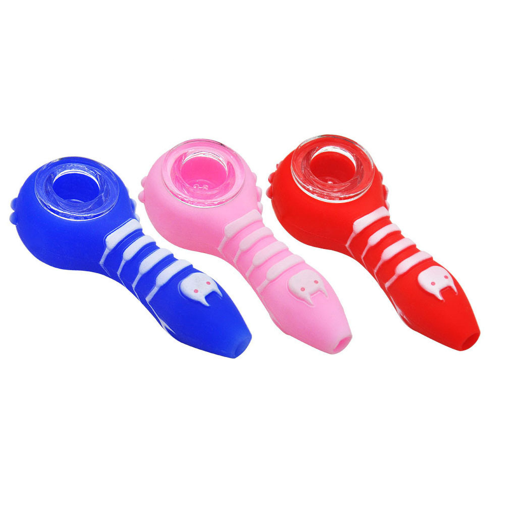 

Smoking pipes Cat design Silicone Smoking Pipe Tobacco Pipes Spoon Cigarette Tubes Glass Bong Dry Herb Smoke Accessories striaght type