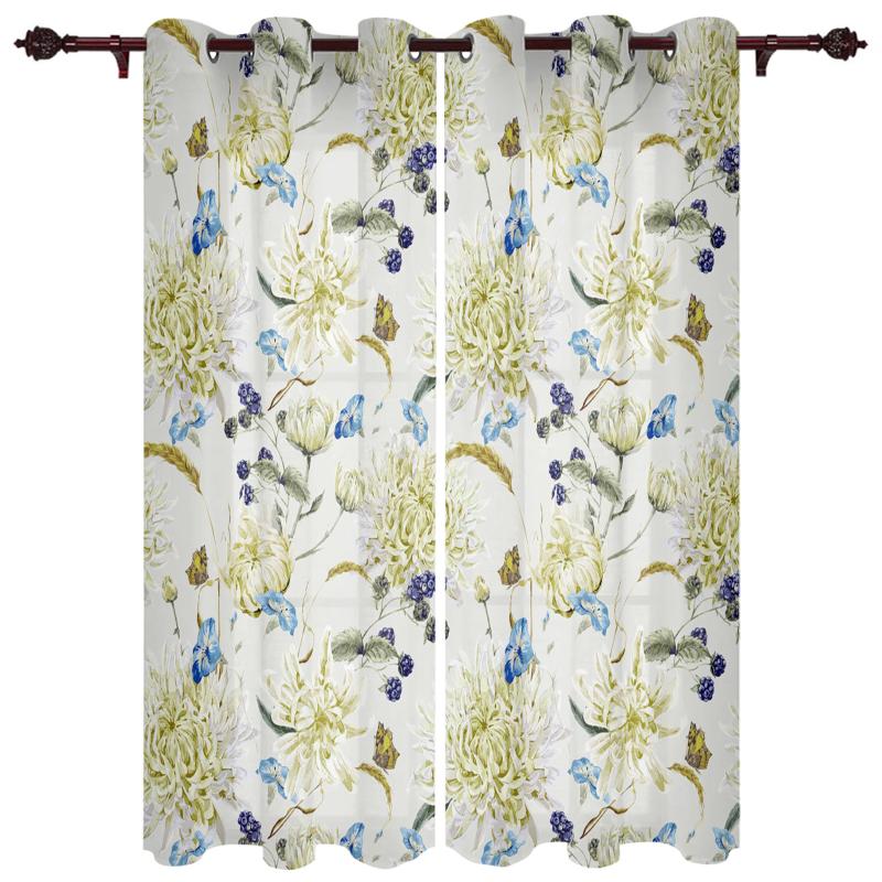 

Polyester Translucent Curtains Flower Butterfly Tile Pattern Luxury For Living Room Kitchen Bedroom Windows Curtain & Drapes, As pic