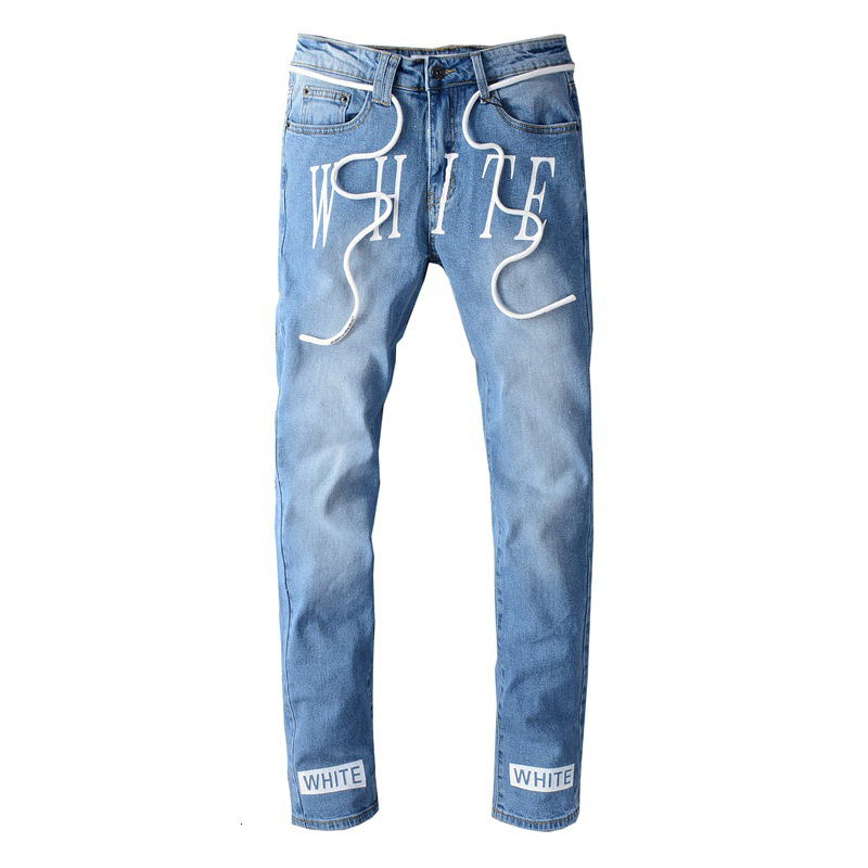 

fashion jeans men's large size 28-40 streetwear design printed denim pants creative print slim fit ripped male trousers 149, Blue