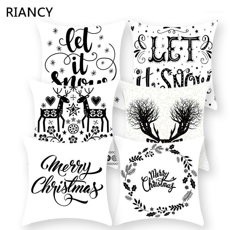 

Christmas Decorations Decoration Black White Elk Letter Pattern 45*45cm Polyester Pillow Case Sofa Home Decor Soft Throw Pillowcover 40977