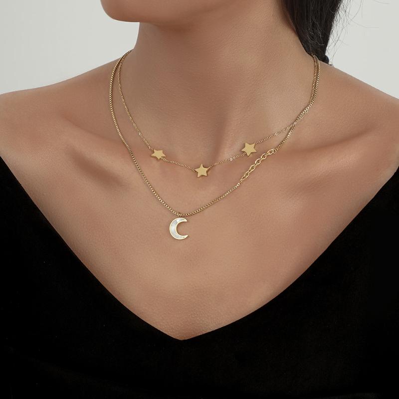 

Pendant Necklaces Fashionable Creative Stainless Steel Starlight Sexy Elegant Titanium Double Layer Gorgeous Necklace For Women