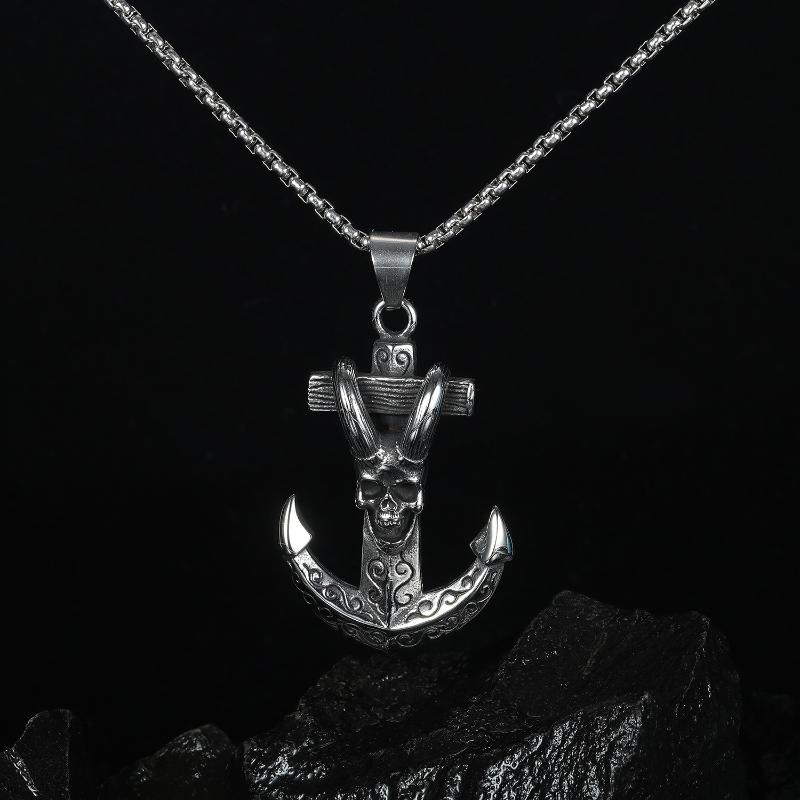 

Pendant Necklaces Style European And American Vintage Goat Skull Navy Anchor Metal Punk Necklace Men's Charm Casual Jewelry, Silver