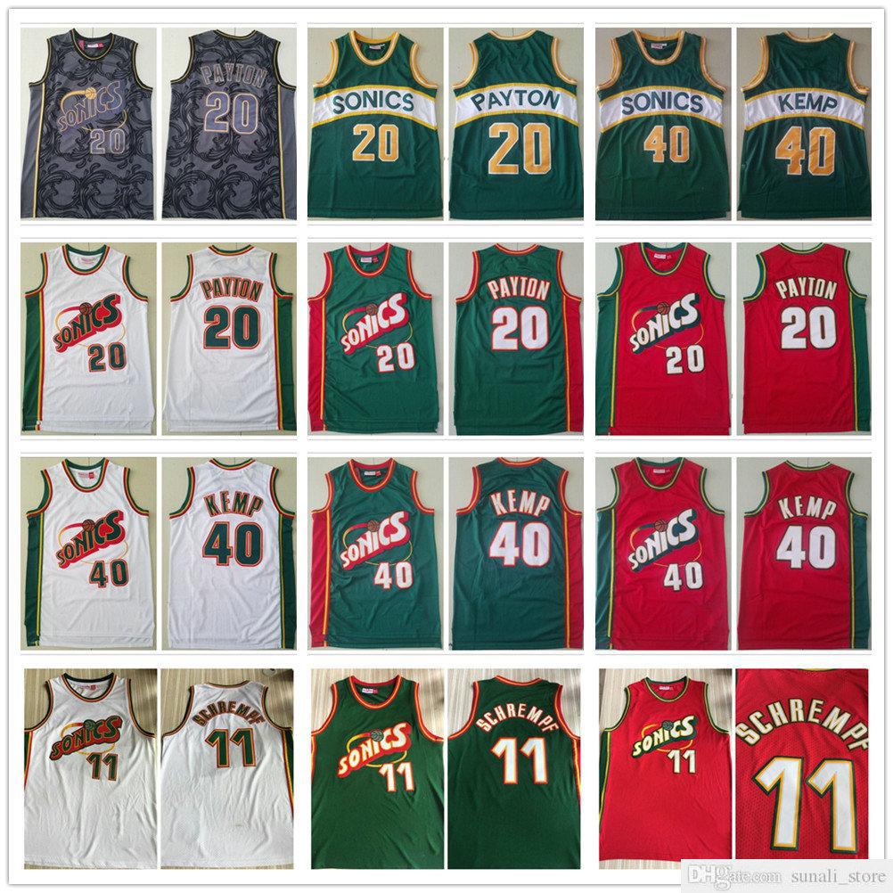 

Stitched Mesh Men Detlef 11 Schrempf Jerseys Vintage Green White Red Color Gary 20 Payton Shawn 40 Kemp Basketball College Shirts, Black;red