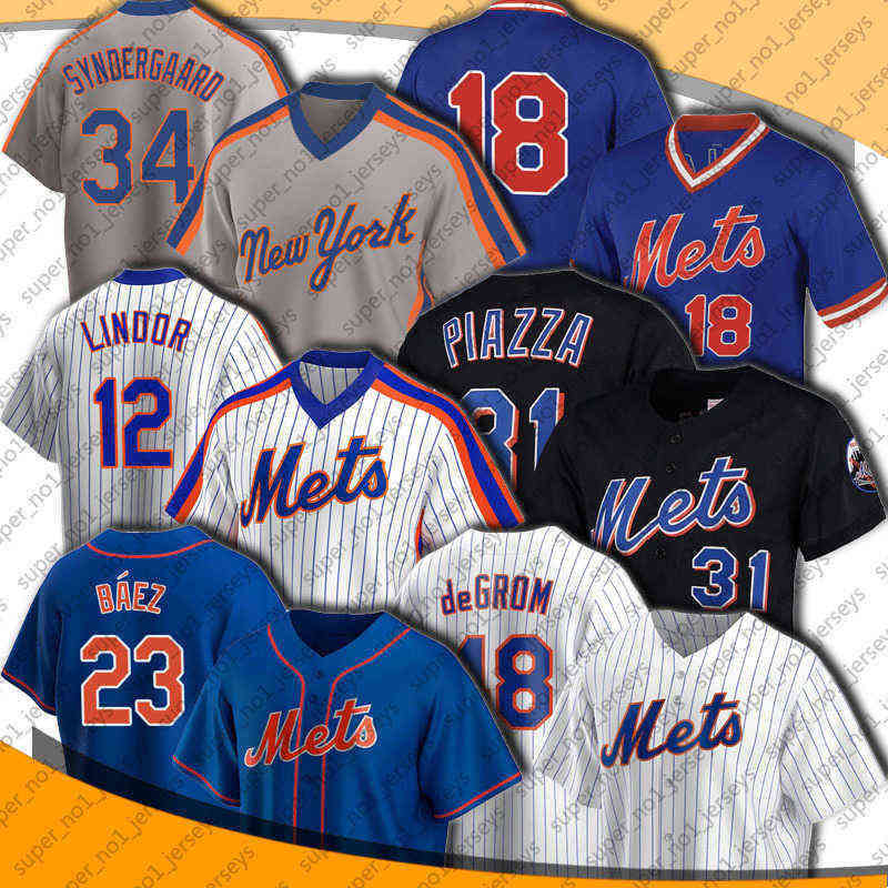 

Mets 23 Javier BÃ¡ez Baez Jersey New 12 Francisco Lindor Shirts Baseball York Pete Alonso Jacob Degrom Mike Piazza James McCann Marcus Stroma, Black