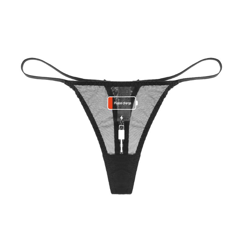 

Women' Panties Funny Cute Halloween Battery Charging Pattern Thong Ladies Lace See-through V-strings Christmas Underwear, Black