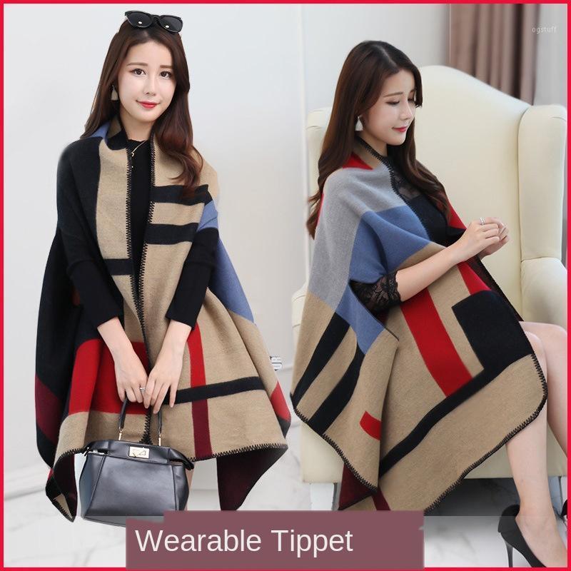 

Scarves Cashmere Shawl Scarf Dual-use Korean Women Padded Warm Double-sided Coat Air-conditioned Room In Autumn And Winter Hijabs, Blue;gray