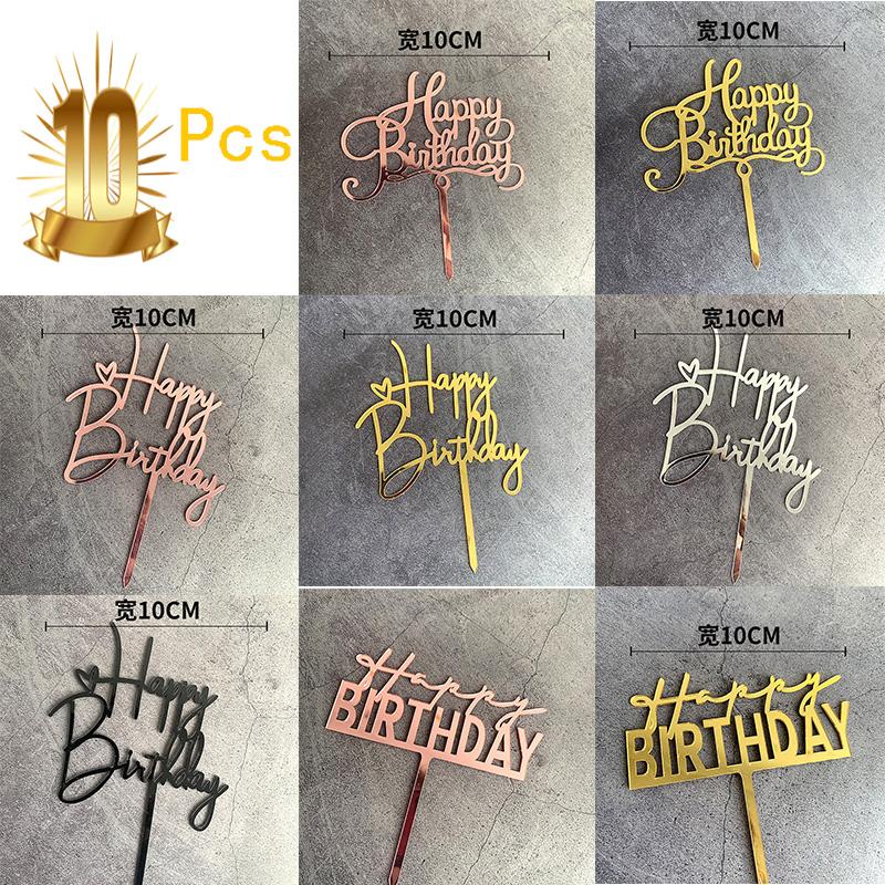 

Other Festive & Party Supplies 10PCS Acrylic Happy Birthday Cake Topper Gold Toppers Flags For Kids Decorations Baby Shower