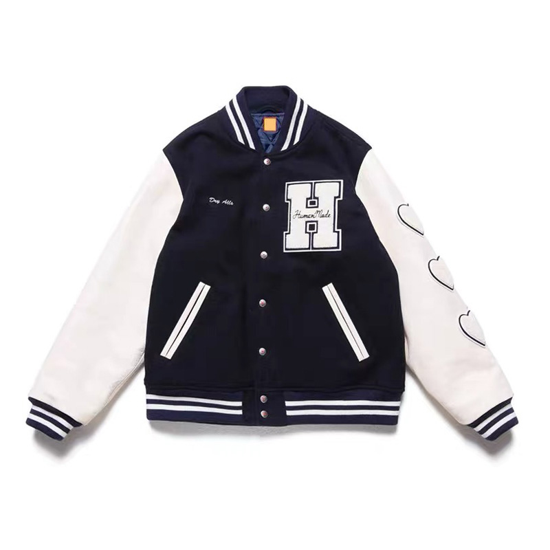 

Vintage Baseball Jackets Men Furry Letter Embroidery Patch Varsity Jacket Thick College Style Casual Chaquetas Loose Couple Coat, Navy