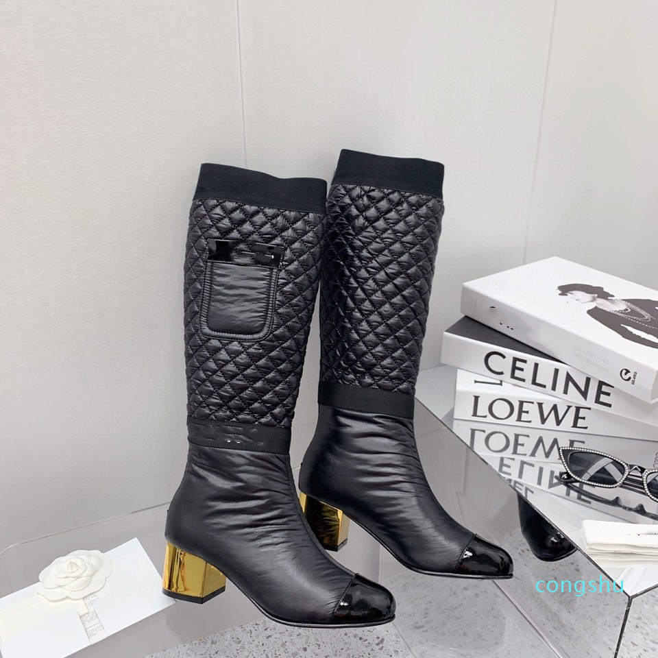 Comfore Knee Boots Women Soft Down Shoe Designer Flat Shoes Waterproof nylon upper Winter Boot Good Quality Big Size 35-41