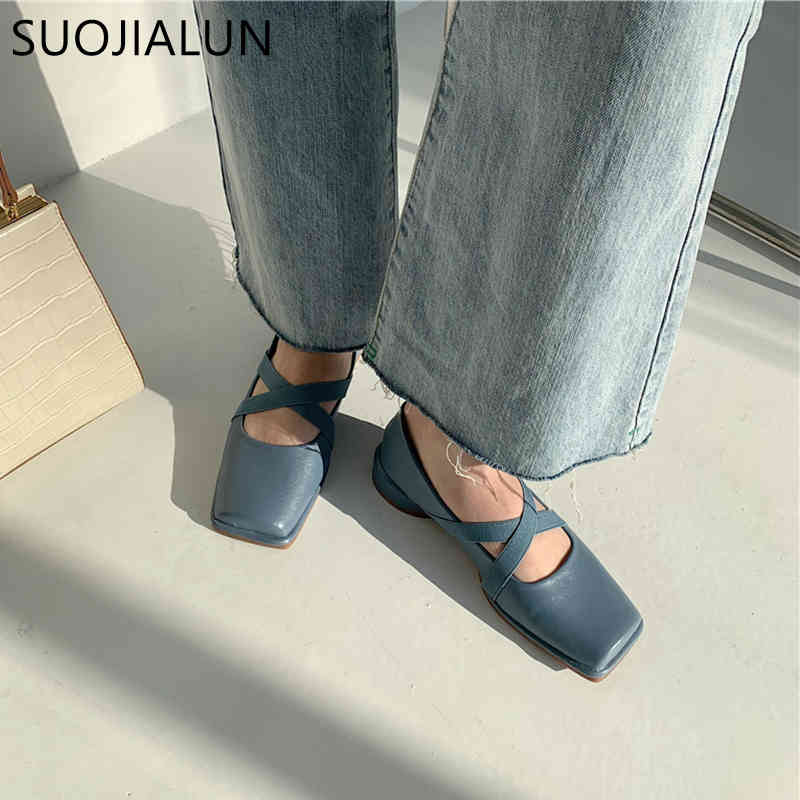 

SUOJIALUN Spring Women Flats Shoes Square Low Heel Ballet Square Toe Shallow Brand Shoes Ladies Slip On Loafer Zapatos de Mujer K78, Green