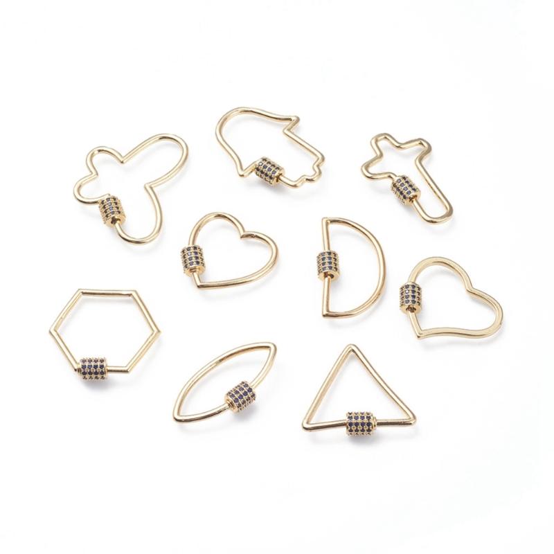

Charms 3pcs Brass Micro Pave Cubic Zirconia Screw Carabiner Lock Random Mix Shapes For Necklaces Making DIY Accessories, Bronze;silver