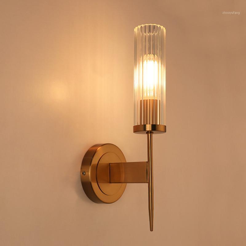

American Glass Wall Lamp Stairs Led Light Fixtures For Bedside Bedroom Bathroom Corridor Shade Sconce Wandlamp