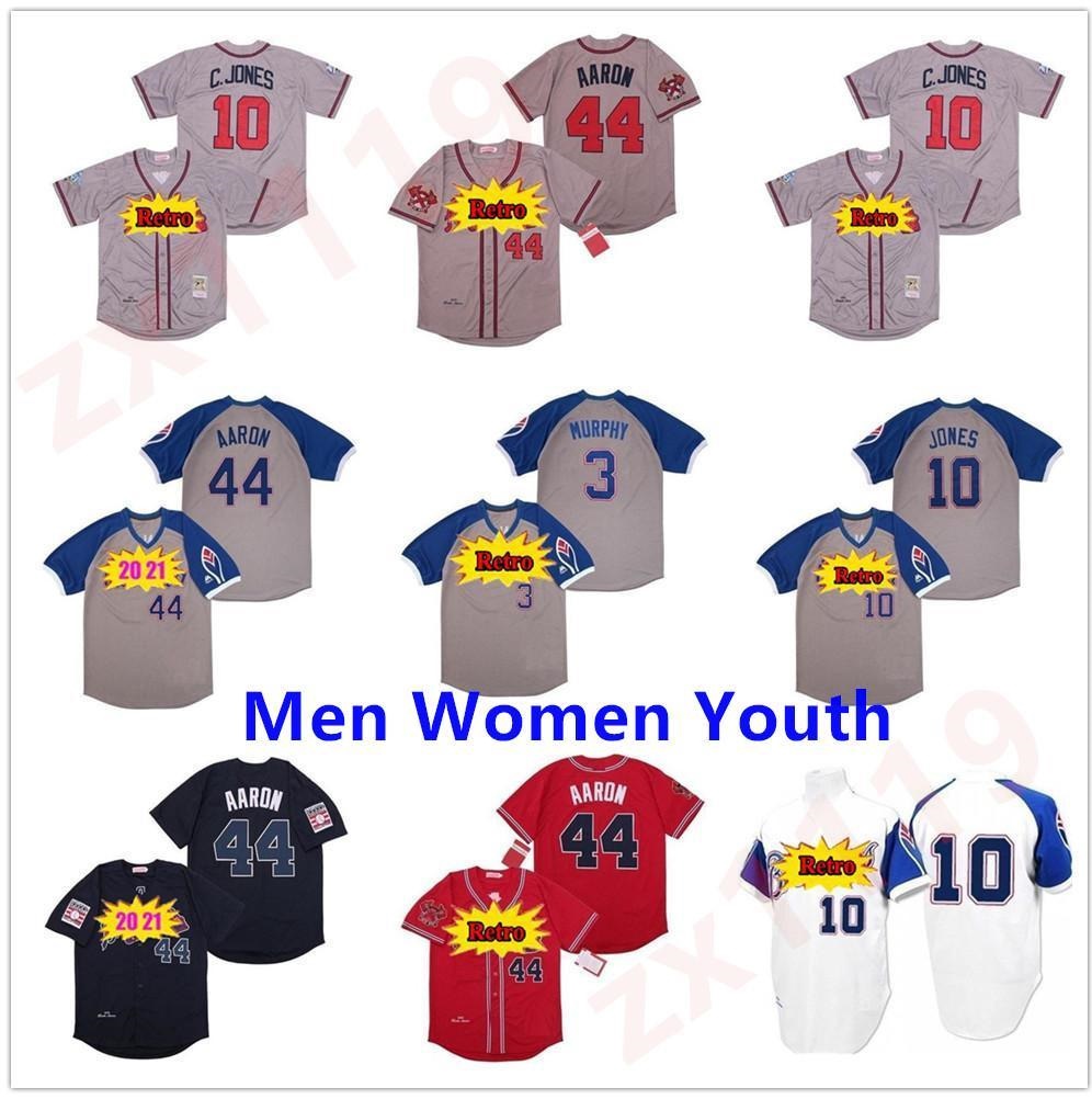 

Braves Men Women kids Vintage 44 Hank Aaron H.Aaron 3 Dale Murphy 10 Chipper Jones 1957 1963 1973 1974 1982's Baseball Jerseys, Blue;black