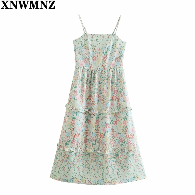 

Women Summer Dress Floral Print strap beach Woman Sexy Backless Women's es Ruffles A-Line Midi es 210520, Multi