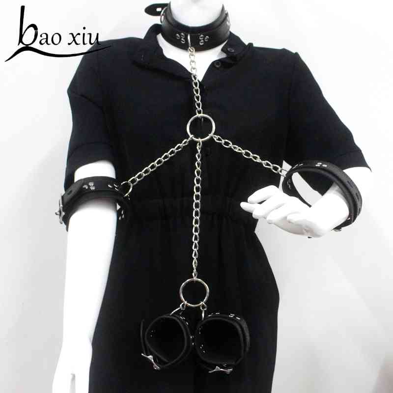 

Women Vintage Goth Faux Leather Collar Metal Chain Necklace Sexy Gothic Harness Harajuku Punk Bondage Statement Choker Set