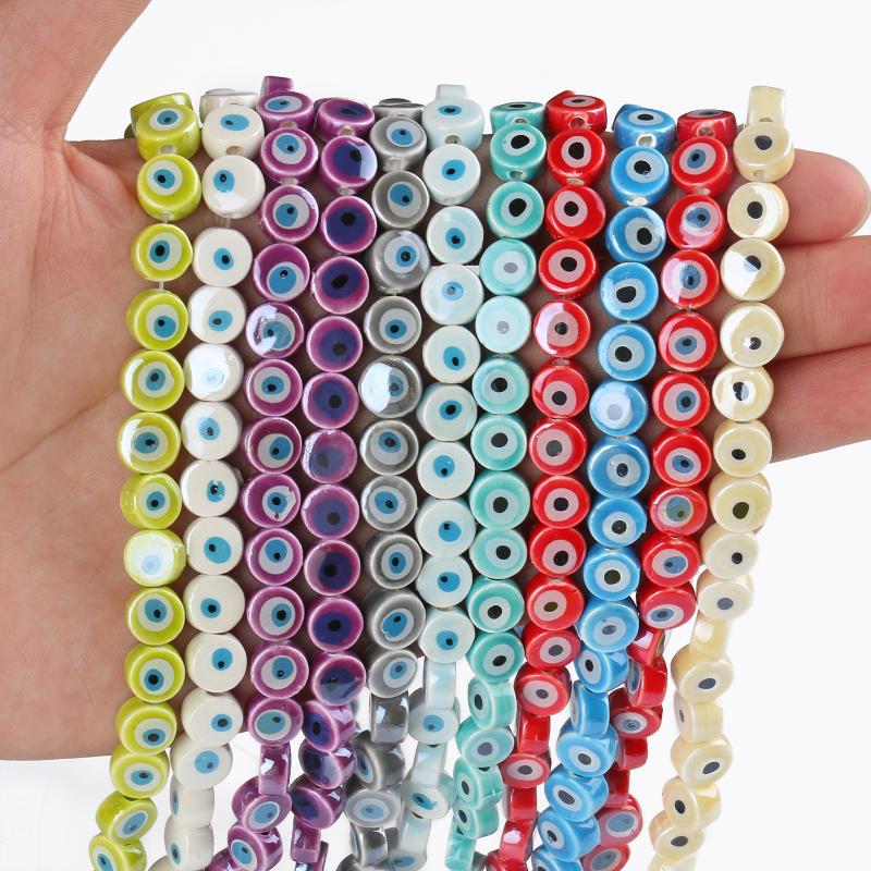 

Other 33pcs/lot Multicolor Oblate Shape Evil Eye Beads 9x5mm Ceramic Loose For Bracelet Necklace DIY Jewelry Making 15inch