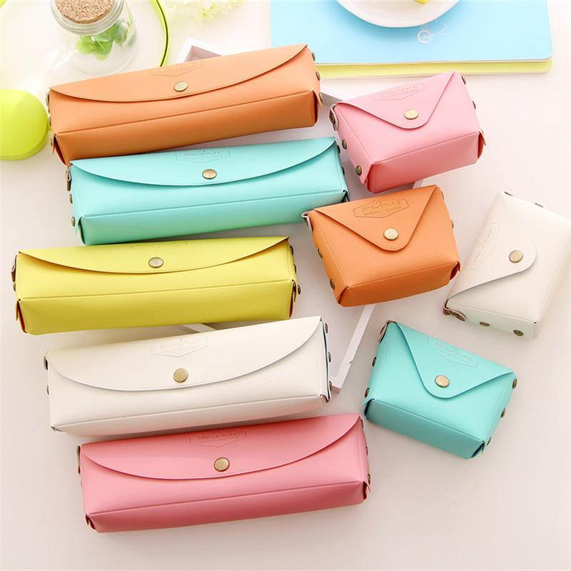 

Wallets 2021Japan-Korea Creative Cute Candy Color Macaron Small Pocket Leather Simple Pen Bag PVC Box Money, Change purse. - whit