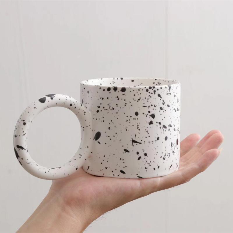 

Mugs Creative Water Cup Ceramic Mug Nordic Coffee Cups With Big Handrip Retro Splash-Ink Ceramics Home Breakfast Milk, 320ml