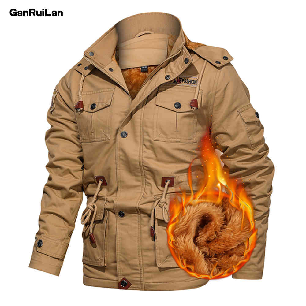 

Jacket Men Winter Thick Casual Bomber Coat Mens Fleece Army Pilot Jackets Air Force Cargo Hooded Outerwear JK19126 210518, Blue thin