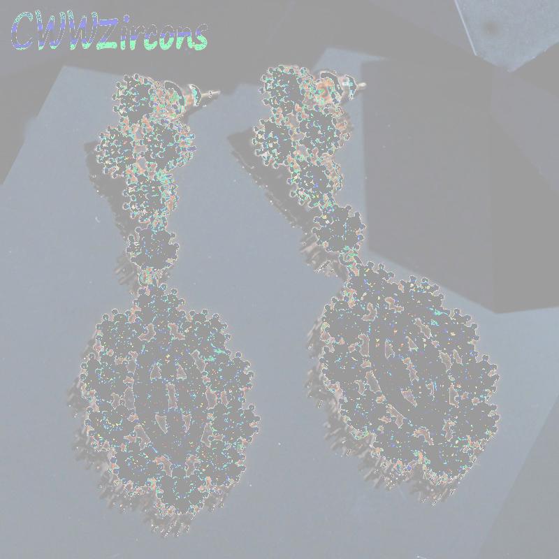 

Dangle & Chandelier CWWZircons Shiny Micro Pave Cubic Zirconia Stones Bridal Long Drop Gold Color Earrings For Wedding Party Jewelry CZ002, Silver