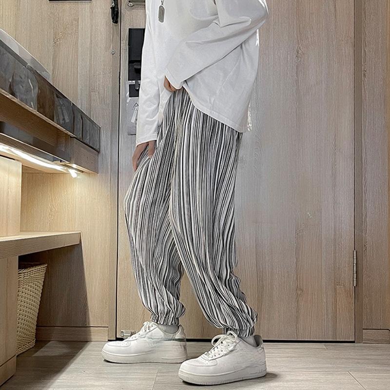 

Men's Pants Autumn Style Korean Zebra Striped Loose Leggings Trendy Trousers, Black
