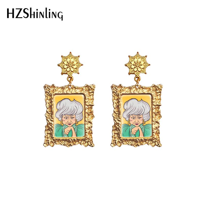 

Dangle & Chandelier 2021 The Golden Girls Earring Vintage Drop Earrings Beautiful Mandala Charm Glass Cabochon Jewelry Art Printed