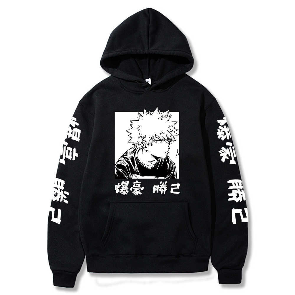 

My Hero Academia Bakugo Hoodies Plus Size Warm Pullover Casual Letter Printing Hooded Streetswear Sweatshirt Y0906, Black