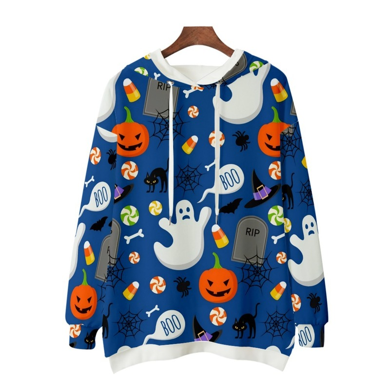 

Halloween Round Neck Long Sleeve Skull Hooded Long Sleeve Ladies Long Sweater Loose, Comfortable and Soft, White