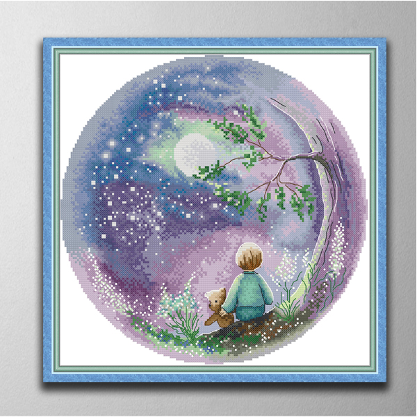 

Looking up at the moon home decor paintings ,Handmade Cross Stitch Craft Tools Embroidery Needlework sets counted print on canvas DMC 14CT /11CT