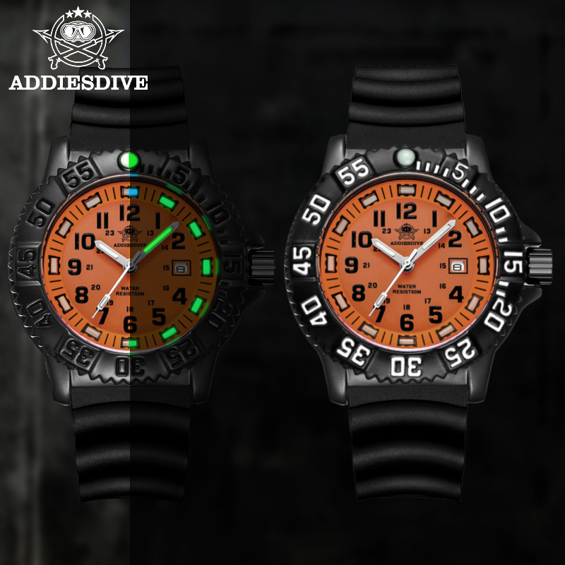 

Addies Military watch Mens Fashion Watch 316L Stainless Steel Watch Luminous 50m Waterproof Outdoor Sports Quartz Watchesg, Rubber orange a