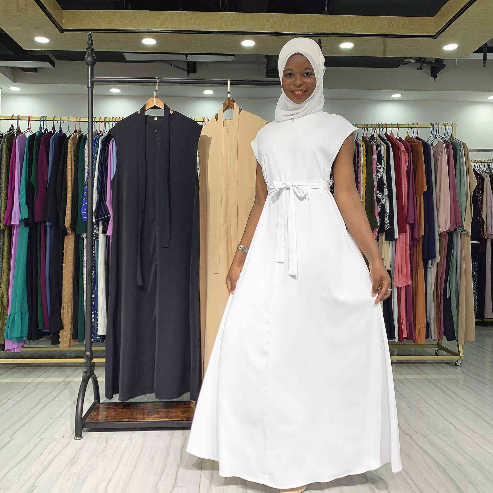 

Casual Dresses Muslim Plain Maxi for Women Turkish Long Base Vest Dress Breastfeeding Outfit Inside Islamic Clothing Vestidos Larg, Khaki vest dress