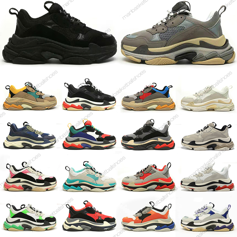 

2022 triple s casual shoes designer men women platform sneakers Black White Beige Dark Grey Orange Green Khaki Rust Pink Bred Multi mens trainers, Color#11