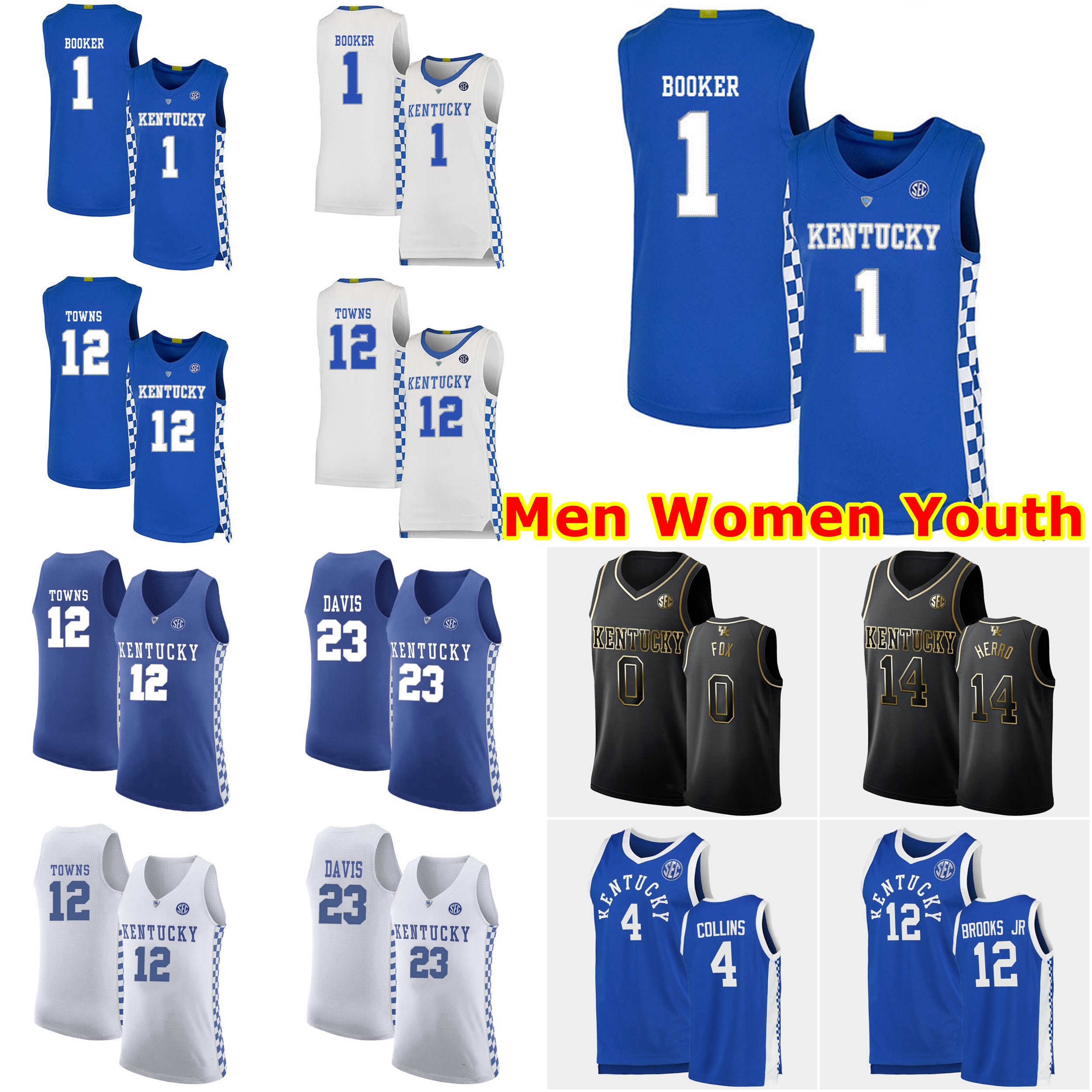 

NCAA Kentucky Wildcats College Basketball Jerseys Malik Monk Jersey De'Aaron Fox Tyrese Maxey Rajon Rondo Tyler Herro Edrice Adebayo Os, Black