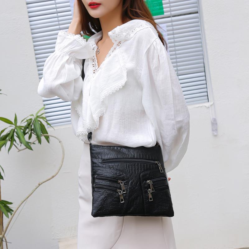 

Evening Bags Vintage Women Casual PU Leather Multi Layers Shoulder Crossbody Messenger Multilayers Design Lady Handbag, Black