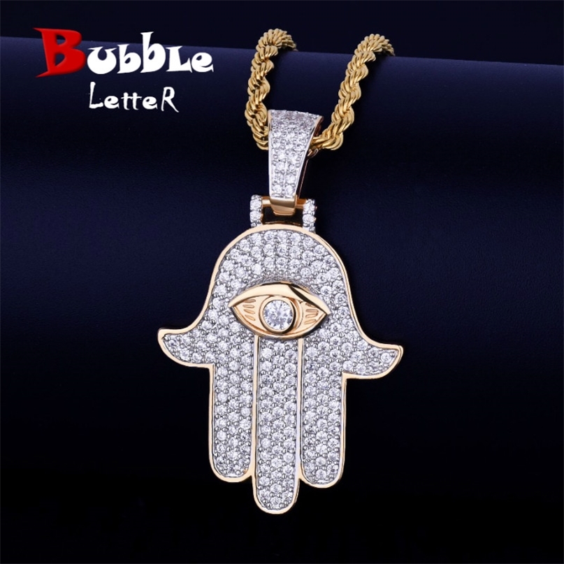 

Iced Hand Pendant Necklace Gold Color Cubic Zircon Men's Hip Hop Jewelry 210721