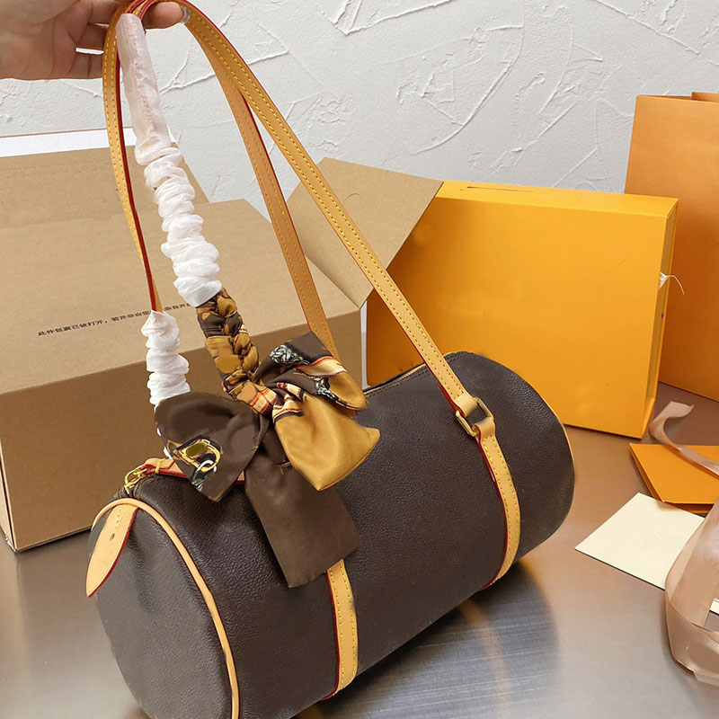 

Cowhide Large Medieval Vitage Cylinder Bag Women Barrel-Shaped Crossbody Bags Single Product Classic Old Flower Purse