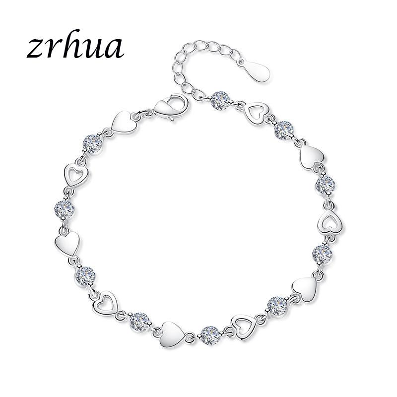 

Link, Chain ZRHUA Original Silver 925 Crystal Heart Bracelet With Clear + Zircon Stone Charm Bangle For Women Female Jewellery