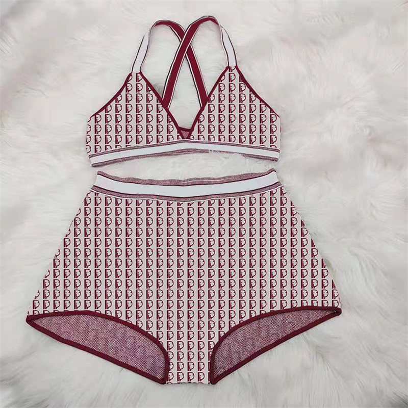 

Trendy Sling Knitted Bikini Swimsuit Designer Letter Printed Bathing Suit Women Backless Elastic Swimwear 2 Piece Set