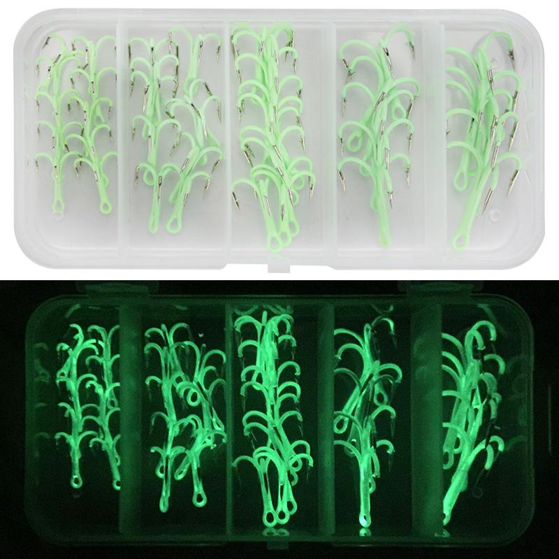 

40PCS/Box Luminous Fishing Treble Hooks 2#4#6#8#10# High Carbon Steel Accessories Supplies Lures Glow In Night