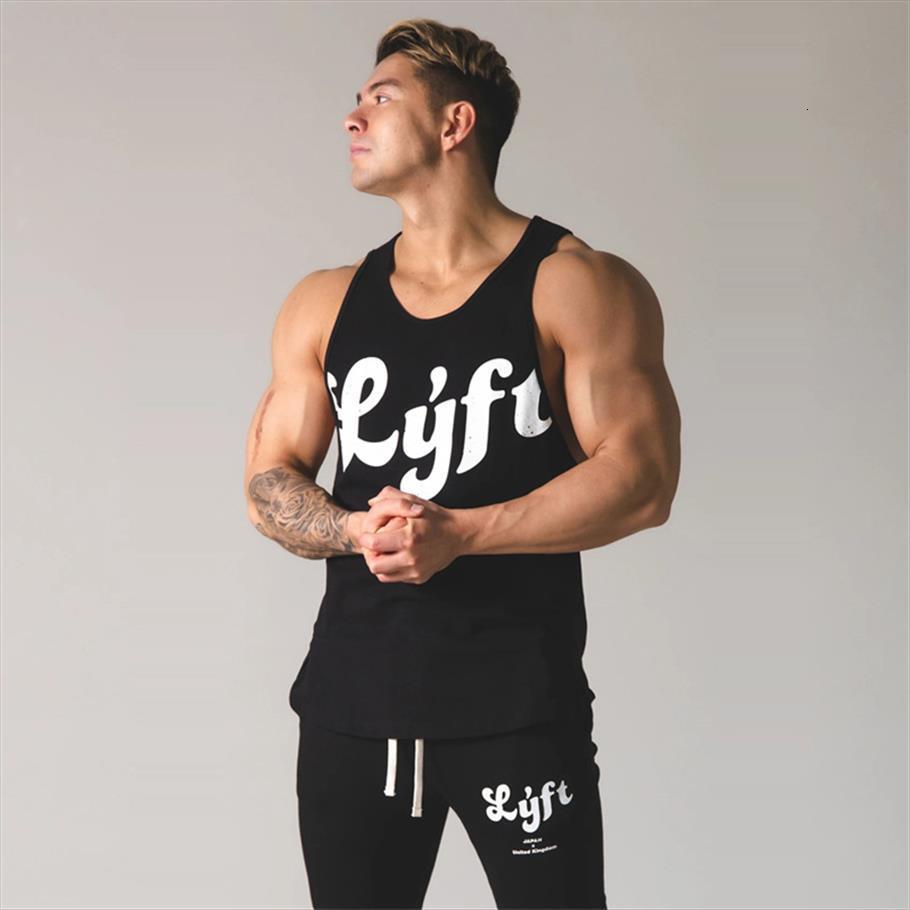 

summer style gyms exercise fitness mens sportswear jogger brand fashion vest cotton streetwear casual shirt, White;black