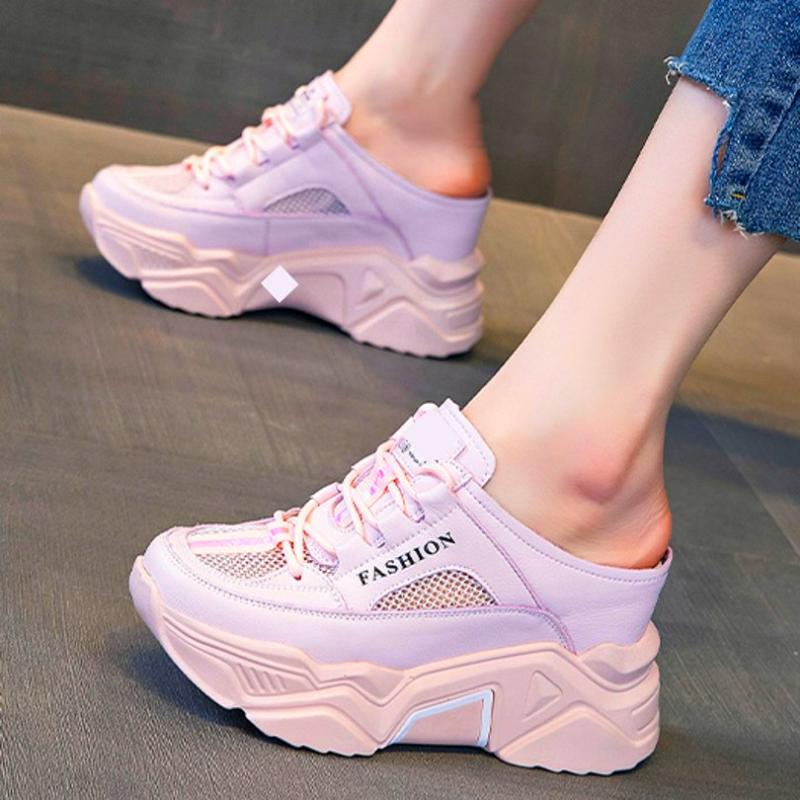 

Summer High Heels Women's Cow Leather Slippers Mules Sandals Platform Wedge Fashion Sneaker Comfort Beach Shoes Lace Up Oxfords, Black