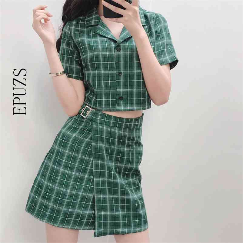

Women two piece set vintage plaid mini skirt women Summer shirts sexy crop top womens  210521, Red