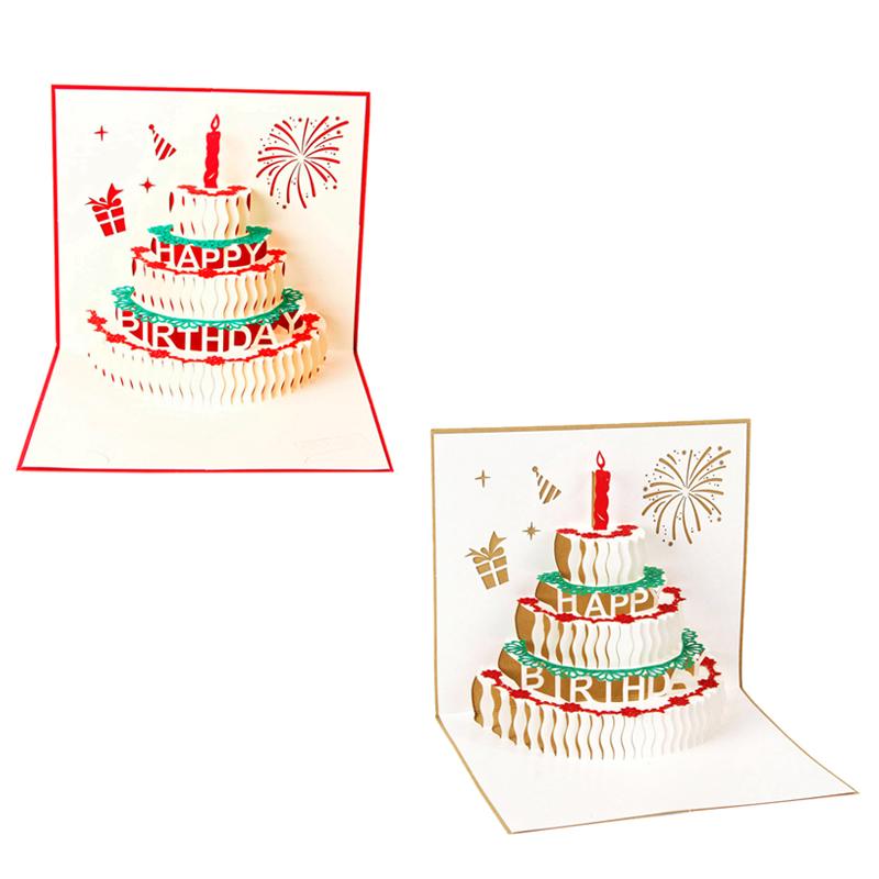 

Greeting Cards Happy Birthday Postcard Gift Paper 3D Handmade Up Laser Cut Vintage Cake With Envelope